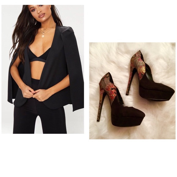 Shoes - Women Black Multi Colored Heels